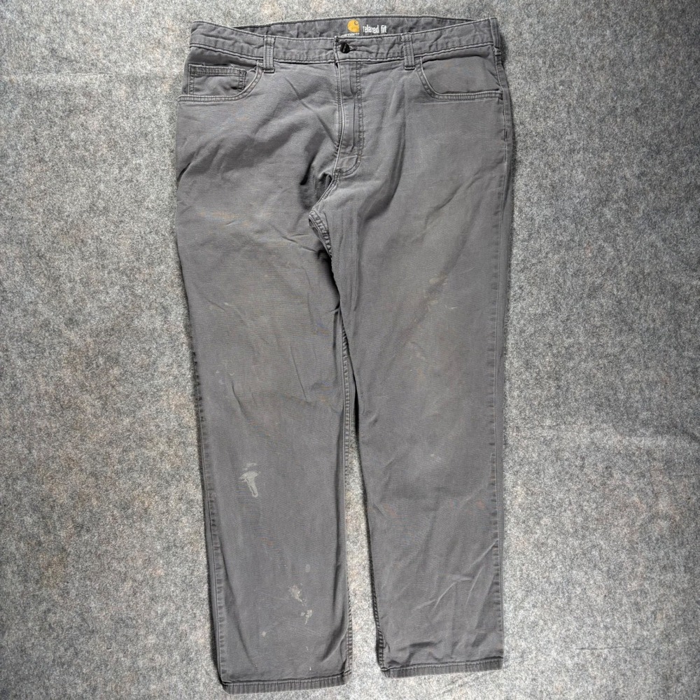 Carhartt Relaxed Fit Work Pants Mens Distressed 38x32‎ Gray Canvas Stains Read